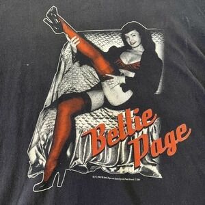 Betty Page Black Shirt Large Gam Guitar Keyhole Pin Up Sexy Girl